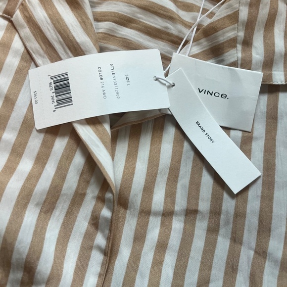 NWT Vince Coastal Stripe Shaped-Collar Shirt size large tan and white stripe - Picture 5 of 6